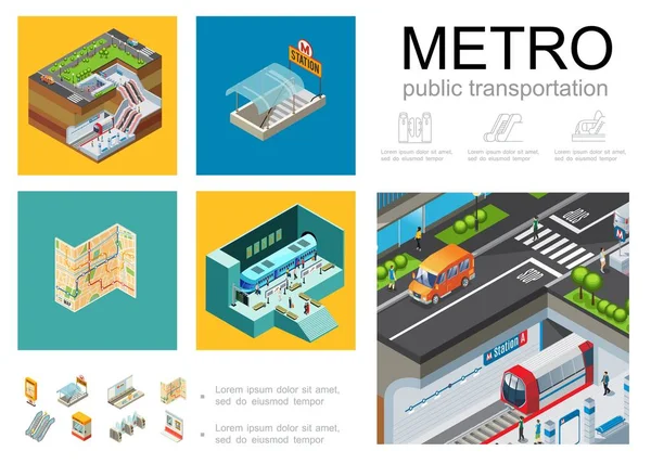 Isometrisches metro-infografisches Konzept — Stockvektor