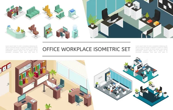 Isometrische Office interieurs-collectie — Stockvector