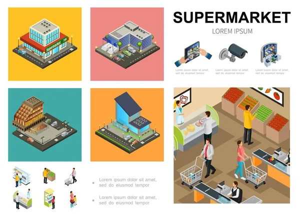 Izometryczne Supermarket Infographic szablonu — Wektor stockowy
