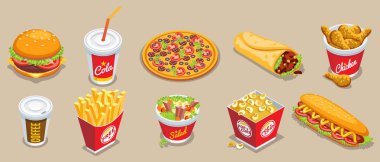 İzometrik Fast Food öğeler kümesi