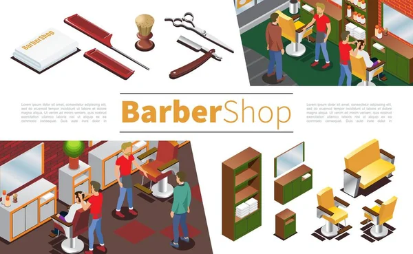 Isometric Barbershop Elements Collection — Stock Vector