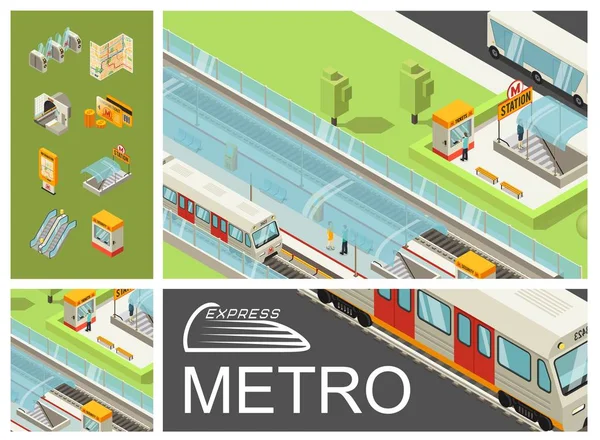 Metro isométrico Composición colorida — Vector de stock