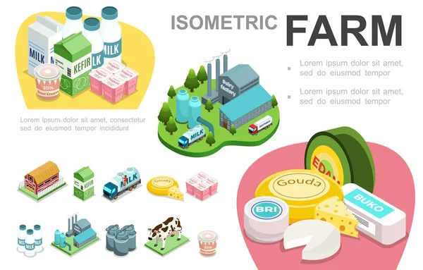 İzometrik süt endüstrisi Infographic kavramı — Stok Vektör
