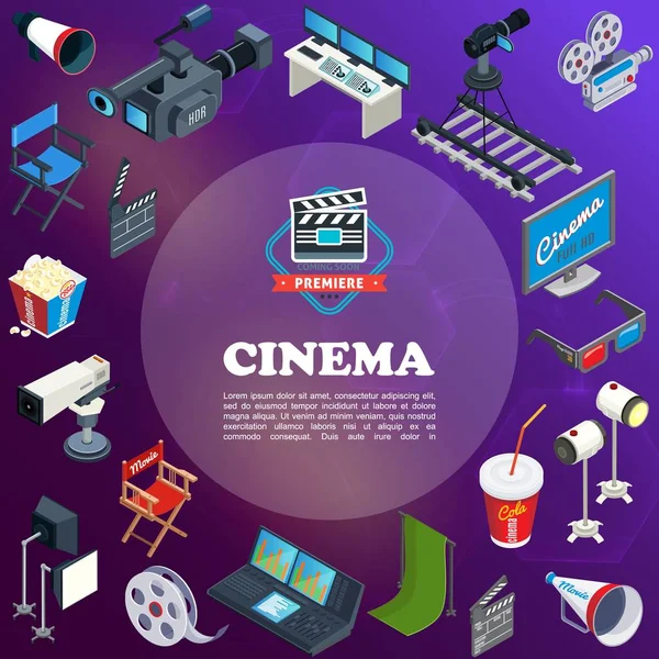 Conceito de Cinema Isométrico —  Vetores de Stock