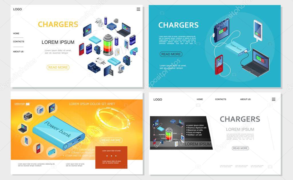 Isometric Modern Chargers Websites Set