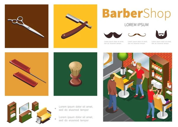 Plantilla de Infografía de Barbería Isométrica — Vector de stock