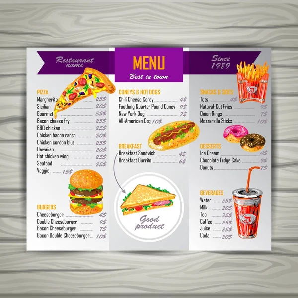 Menu Fast food — Wektor stockowy