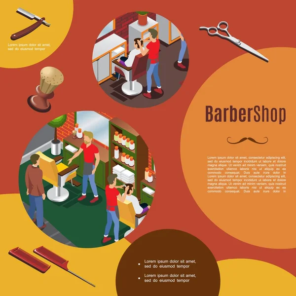 Isometrisk Barber Shop färgglada mall — Stock vektor