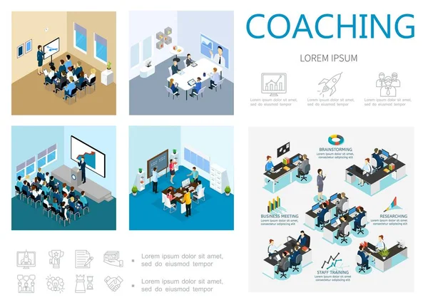 Izometryczne coachingu koncepcja Infographic — Wektor stockowy