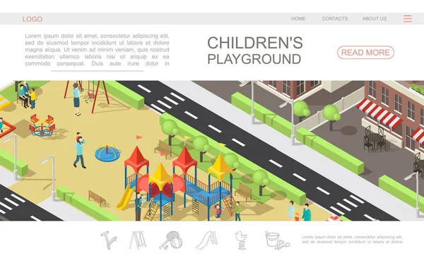 Isometrische Webseite für Kinderspielplätze — Stockvektor