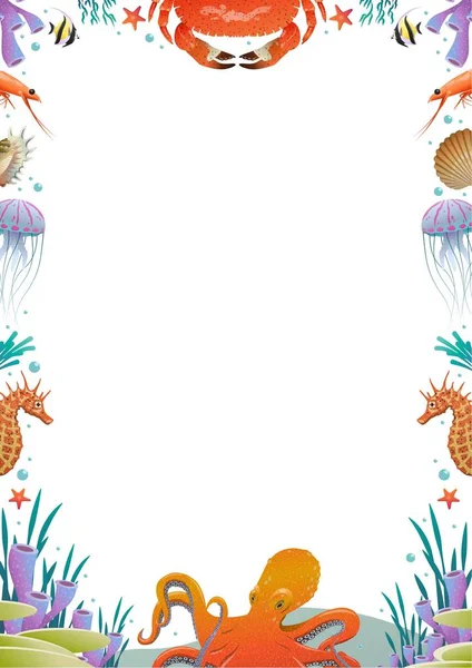 เทมเพลตการ์ตูน Sea Fauna สีสันสดใส — ภาพเวกเตอร์สต็อก