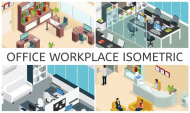 Isometric Office Interiors Composition clipart