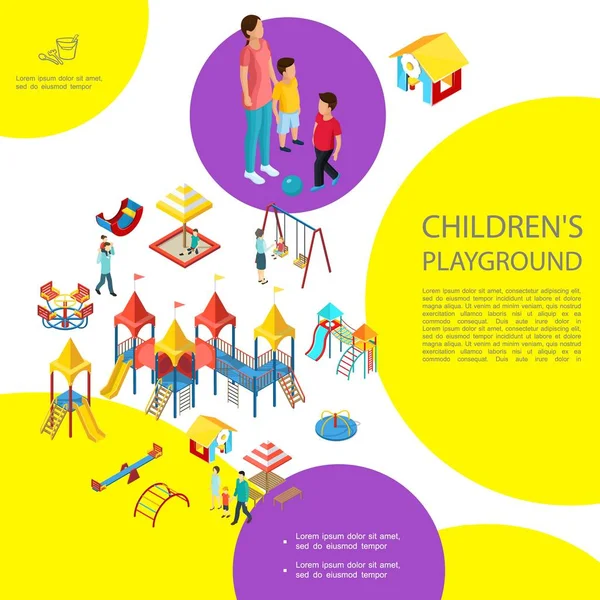 Modèle coloré d'aire de jeux pour enfants isométrique — Image vectorielle