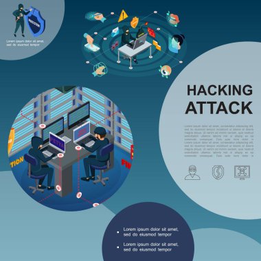 İzometrik hacker saldırı şablonu