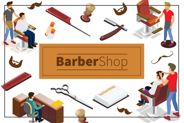 Isometrisk Barber Shop färgglada Concept — Stock vektor
