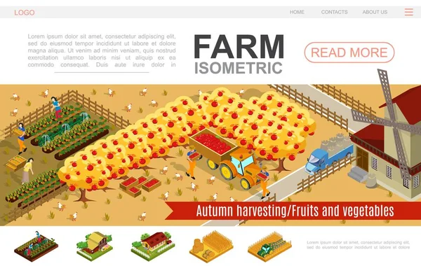 Modelo de site Isometric Farming —  Vetores de Stock