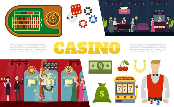 Colección de elementos de casino plano — Archivo Imágenes Vectoriales