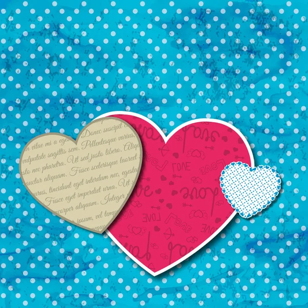 Composición de tres tamaños diferentes corazones — Vector de stock