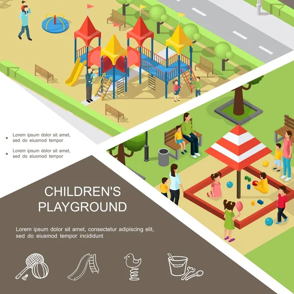 Isometrisches Kinderspielplatzplakat — Stockvektor