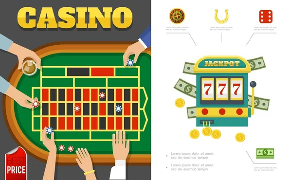 Casino plano y concepto de juego — Vector de stock