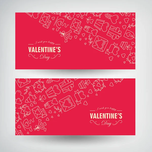 Día de San Valentín festivo Banners horizontales románticos — Vector de stock
