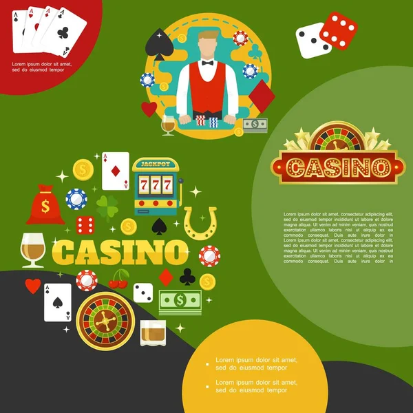 Templat Kasino dan Poker Datar - Stok Vektor