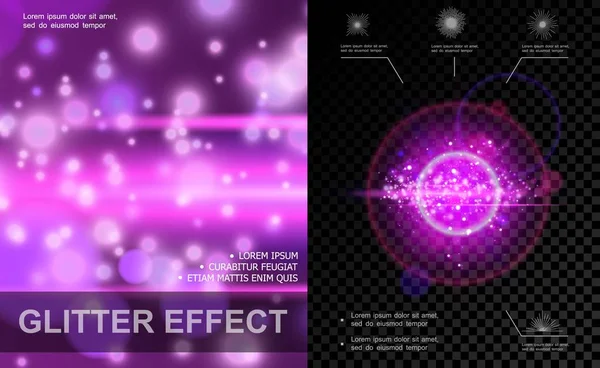 Modèle réaliste d'effets de lumière violet — Image vectorielle