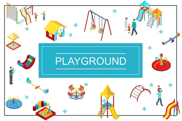 Konsep Isometric Kids Playground - Stok Vektor