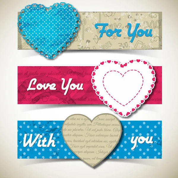 Set de pancartas románticas de tres colores — Vector de stock