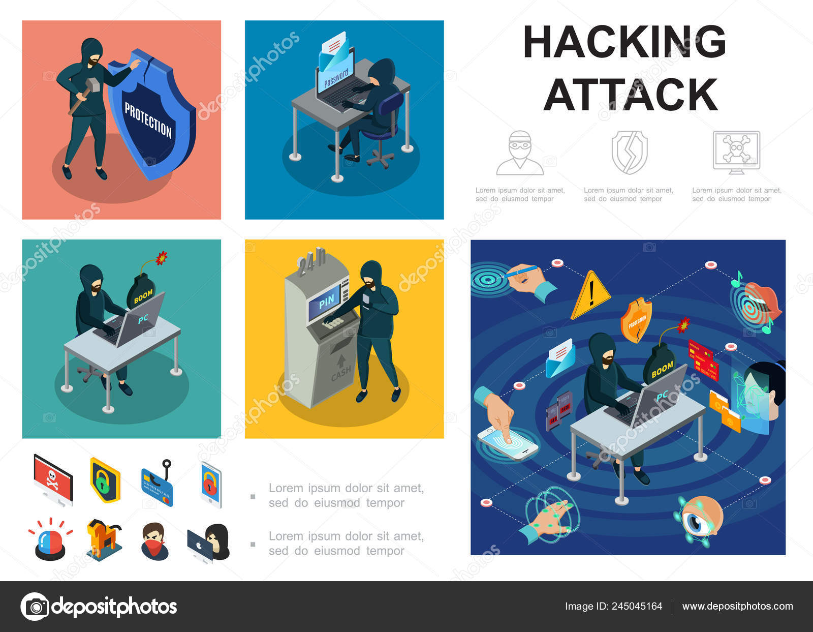 Download Isometric Hacker Activity Infographic Template Vector Image By C Mogil Vector Stock 245045164