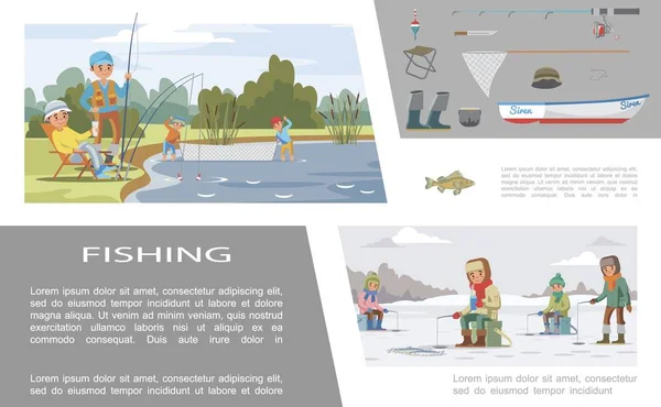 Infografía de pesca plana colorida Concepto — Archivo Imágenes Vectoriales