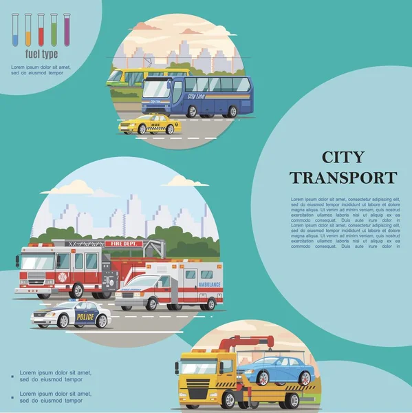 Concepto de transporte urbano público plano — Vector de stock