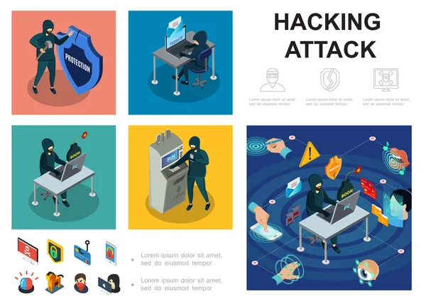 İzometrik Hacker etkinlik Infographic şablonu