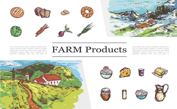 Coleção de produtos de fazenda esboço —  Vetores de Stock