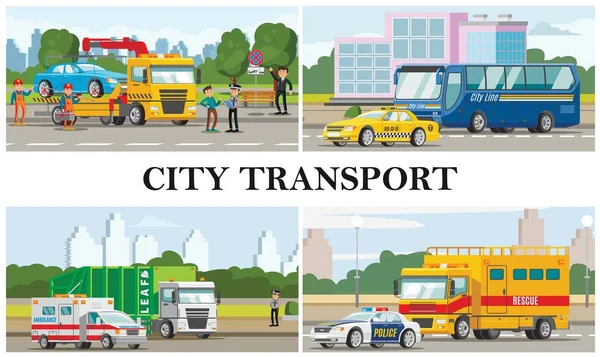 Composition de transport en ville plate — Image vectorielle