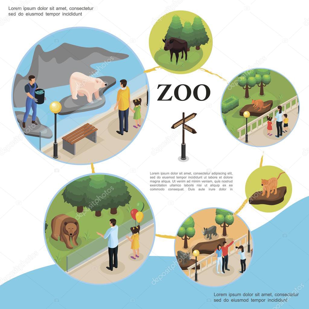 Isometric Zoo Colorful Template