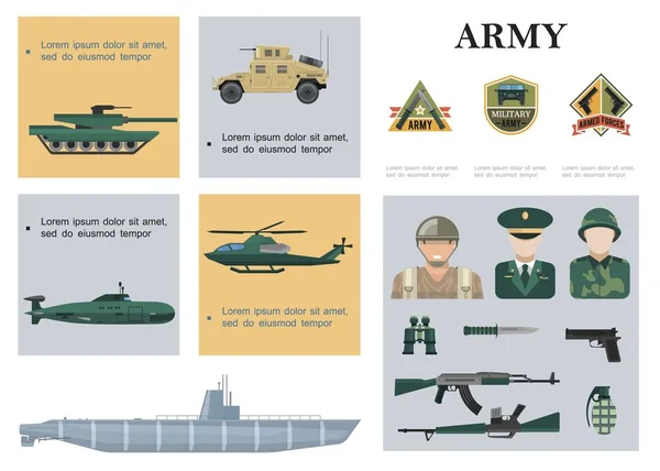Composition militaire plate — Image vectorielle