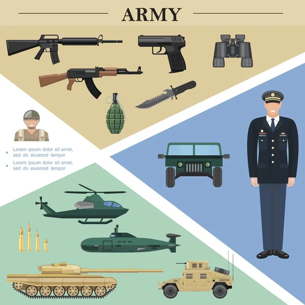 Modèle d'éléments plats de l'armée — Image vectorielle