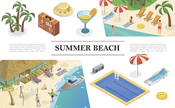 Isometric Summer Vacation Concept — Stock Vector