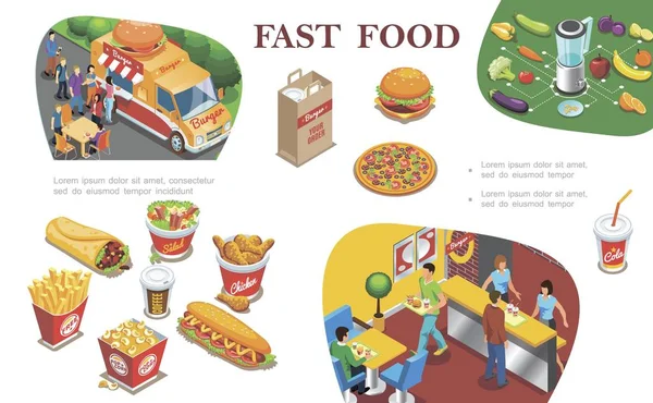 Conceito Isométrico de Fast Food — Vetor de Stock