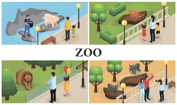 Zoo isométrique Animaux Composition colorée — Image vectorielle
