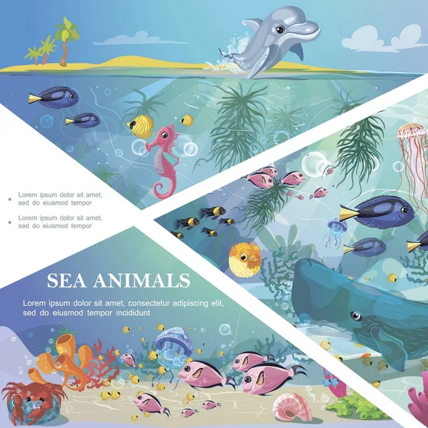 Plantilla de vida submarina de dibujos animados — Archivo Imágenes Vectoriales