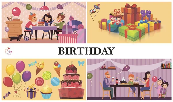 Concepto de fiesta de cumpleaños plana — Vector de stock