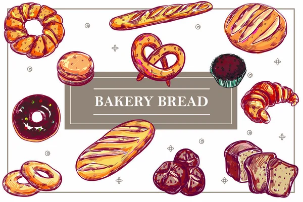 Conception de produits de boulangerie dessinés à la main — Image vectorielle