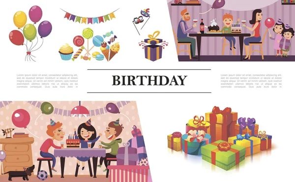 Composición de fiesta de cumpleaños plana — Vector de stock
