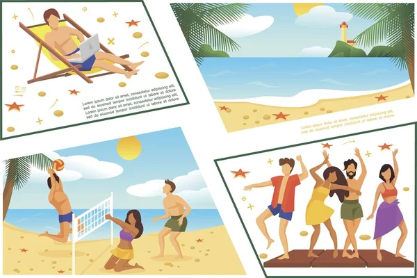 Плоский літній пляжний відпочинок композиція — стоковий вектор