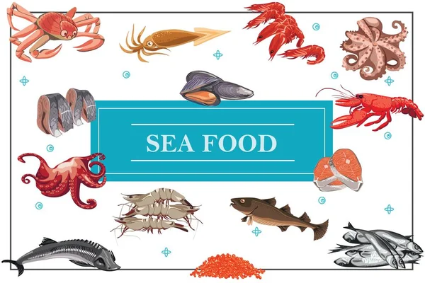 Flat Seafood conceito colorido —  Vetores de Stock