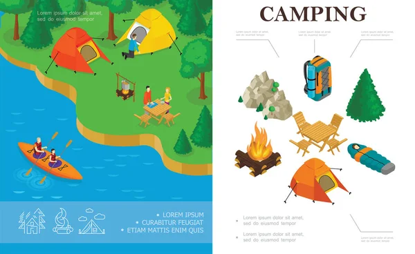 Koncepcja lato izometryczny Camping — Wektor stockowy