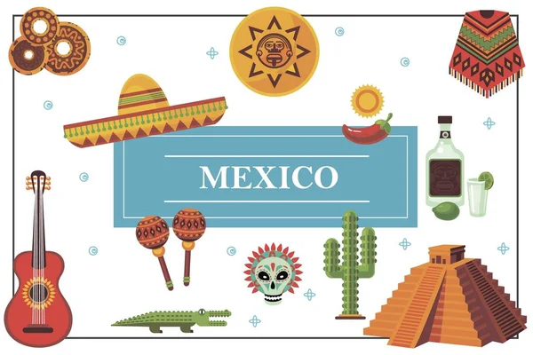 Flat Mexico Elements Concept coloré — Image vectorielle