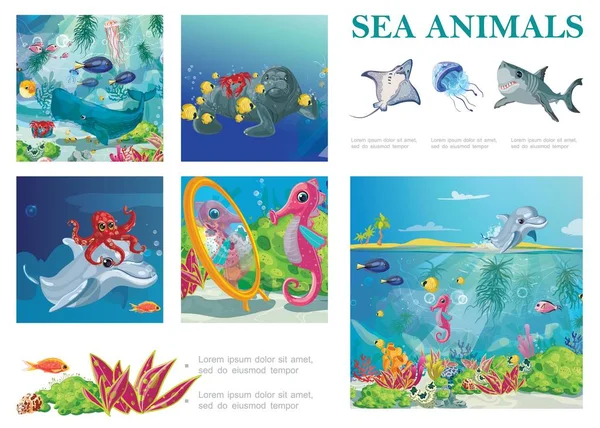 Desene animate Sea Life Composition — Vector de stoc